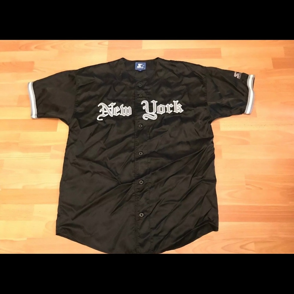 90s Vintage Starter  New York Jersey Black Satin